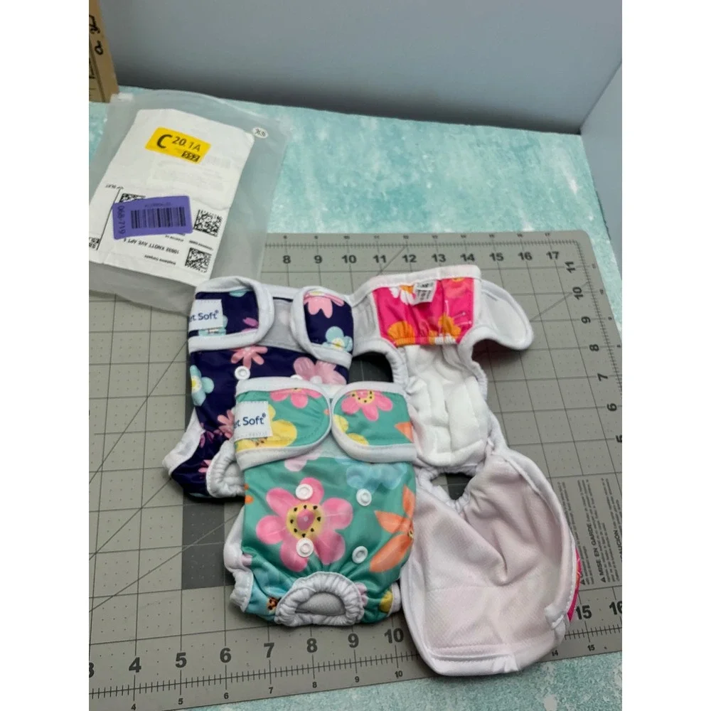Pet Soft Washable Female Dog Diapers 3 Pack Floral Print XS Reusable Wraps